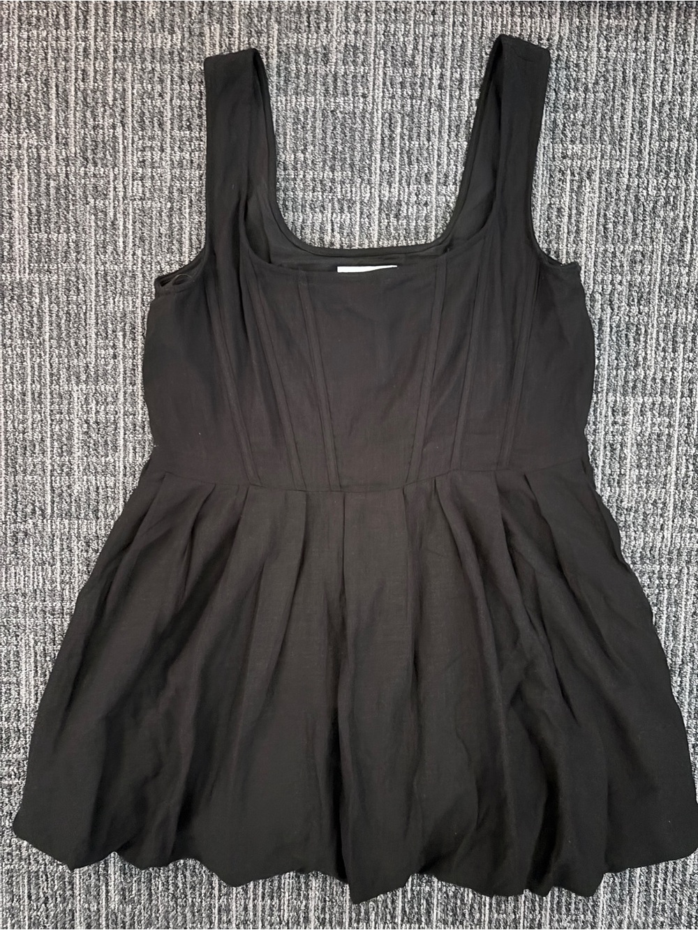 Anthropologie Black Linen Bubble Dress with Corset Style Top | Size 16